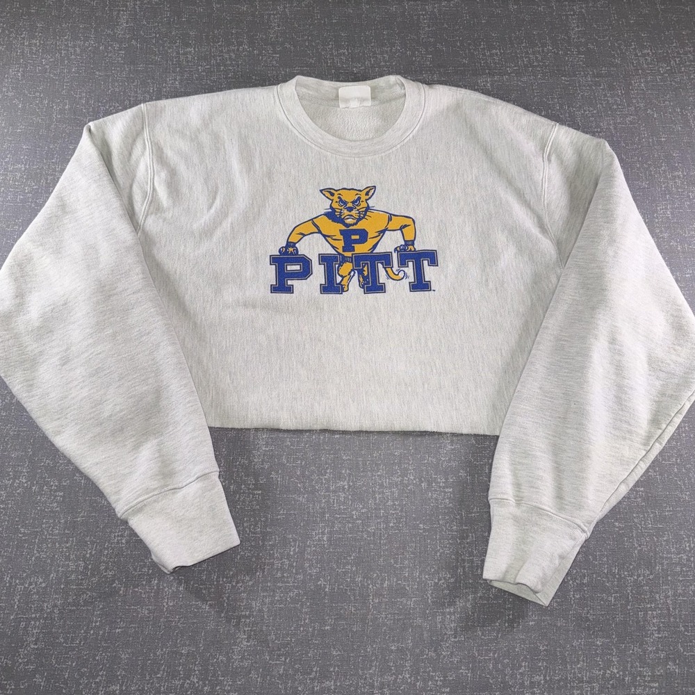 PITT Sweatshirt Mens XL Gray Pittsburgh Champion Reverse Weave Cropped Pullover - Picture 2 of 8